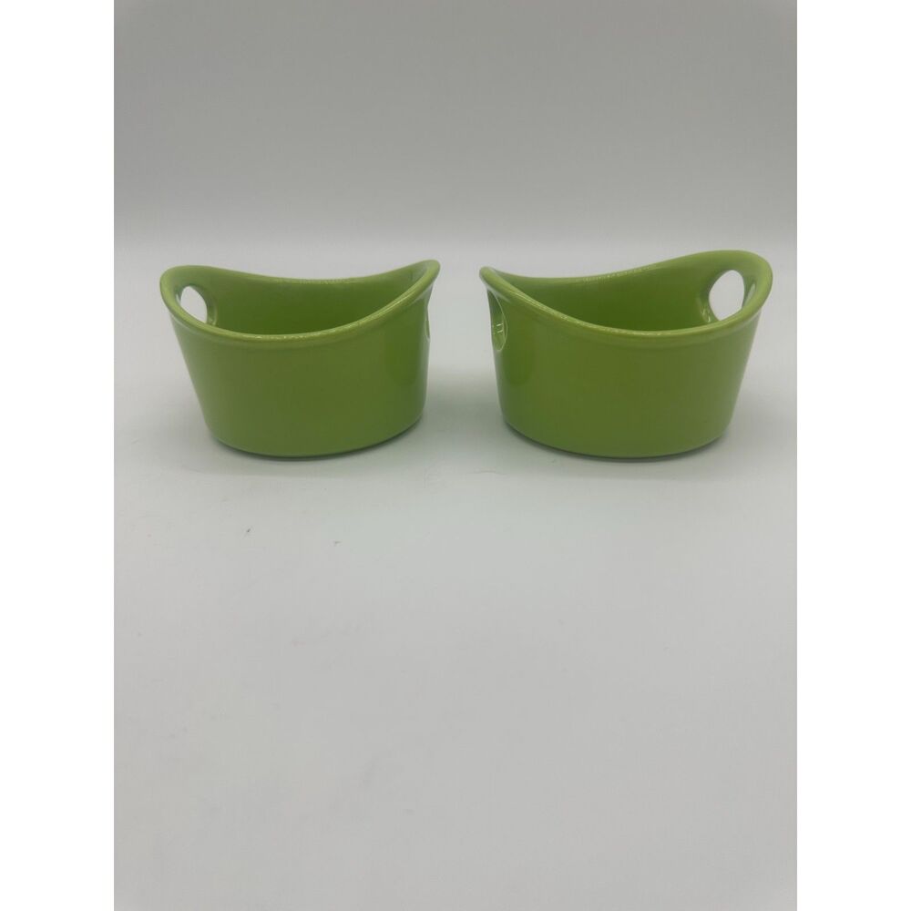 Ramekins Ceramic Baking Baskets for Baking 4.5" Small Dish w/ Handles Green
